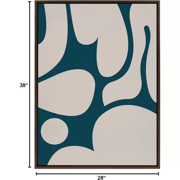 Kate and Laurel Sylvie Groovy Happy Abstract Dark Green Teal and Tan Framed Canvas Wall Art by The Creative Bunch Studio 28x38 Brown Retro Mid Century Modern Abstract Wall DcorBrown
