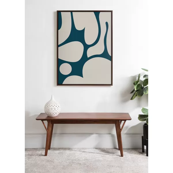 Kate and Laurel Sylvie Groovy Happy Abstract Dark Green Teal and Tan Framed Canvas Wall Art by The Creative Bunch Studio 28x38 Brown Retro Mid Century Modern Abstract Wall DcorBrown