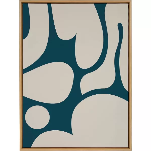 Kate and Laurel Sylvie Groovy Happy Abstract Dark Green Teal and Tan Framed Canvas Wall Art by The Creative Bunch Studio 28x38 Brown Retro Mid Century Modern Abstract Wall DcorNatural