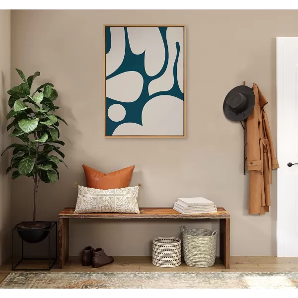 Kate and Laurel Sylvie Groovy Happy Abstract Dark Green Teal and Tan Framed Canvas Wall Art by The Creative Bunch Studio 28x38 Brown Retro Mid Century Modern Abstract Wall DcorNatural