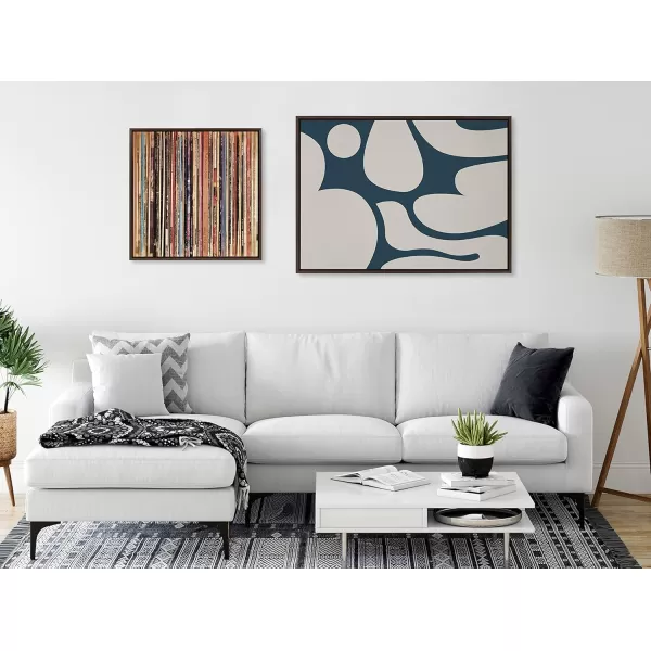 Kate and Laurel Sylvie Groovy Happy Abstract Dark Green Teal and Tan Framed Canvas Wall Art by The Creative Bunch Studio 28x38 Brown Retro Mid Century Modern Abstract Wall DcorBrown
