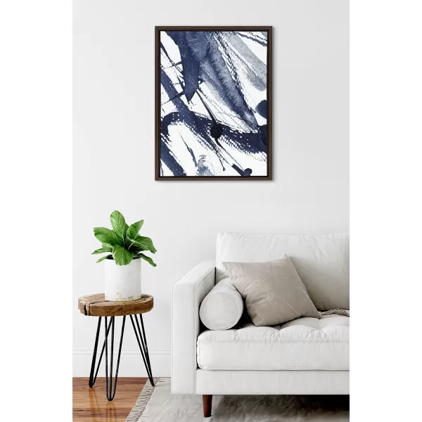 Kate and Laurel Sylvie Indigo Watercolor Framed Canvas Wall Art by Amy Peterson Art Studio 23x33 Gray Decorative Abstract Art Print for WallBrown