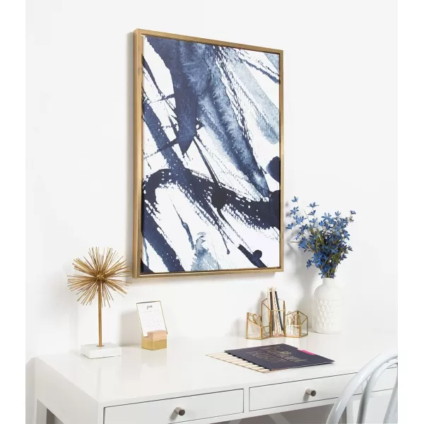 Kate and Laurel Sylvie Indigo Watercolor Framed Canvas Wall Art by Amy Peterson Art Studio 23x33 Gray Decorative Abstract Art Print for WallGold