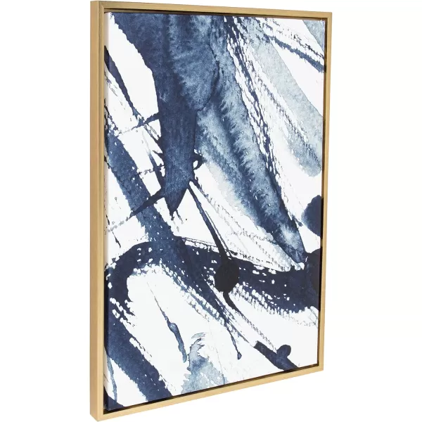 Kate and Laurel Sylvie Indigo Watercolor Framed Canvas Wall Art by Amy Peterson Art Studio 23x33 Gray Decorative Abstract Art Print for WallGold