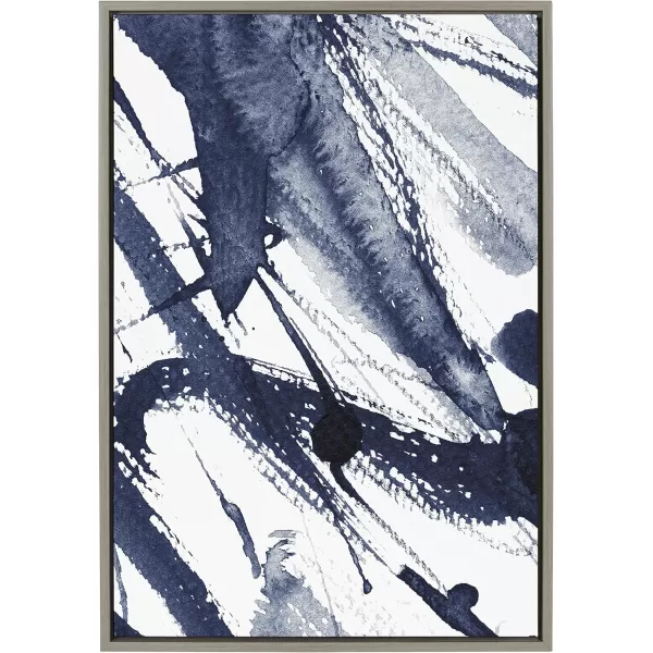 Kate and Laurel Sylvie Indigo Watercolor Framed Canvas Wall Art by Amy Peterson Art Studio 23x33 Gray Decorative Abstract Art Print for WallGray