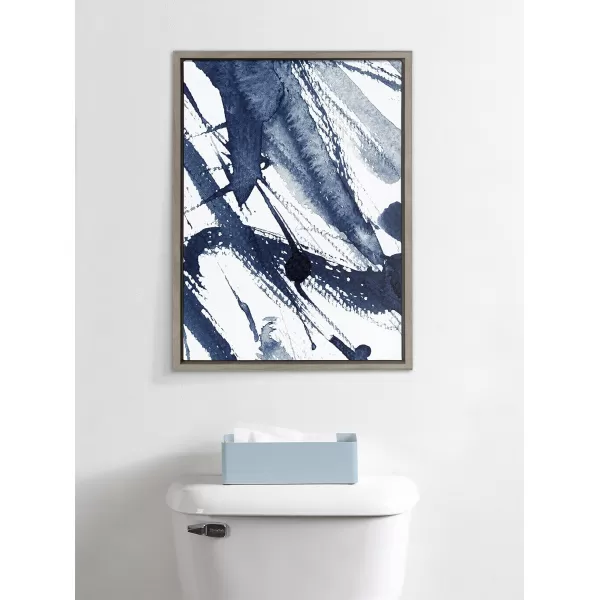 Kate and Laurel Sylvie Indigo Watercolor Framed Canvas Wall Art by Amy Peterson Art Studio 23x33 Gray Decorative Abstract Art Print for WallGray