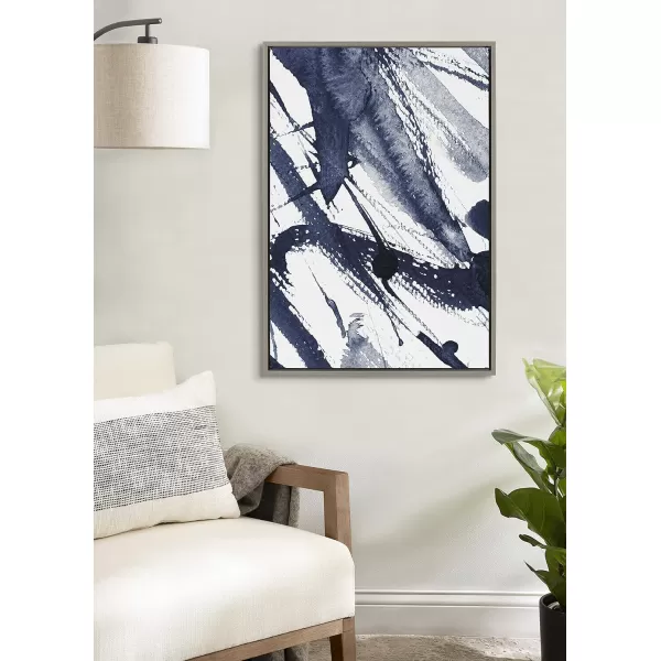 Kate and Laurel Sylvie Indigo Watercolor Framed Canvas Wall Art by Amy Peterson Art Studio 23x33 Gray Decorative Abstract Art Print for WallGray