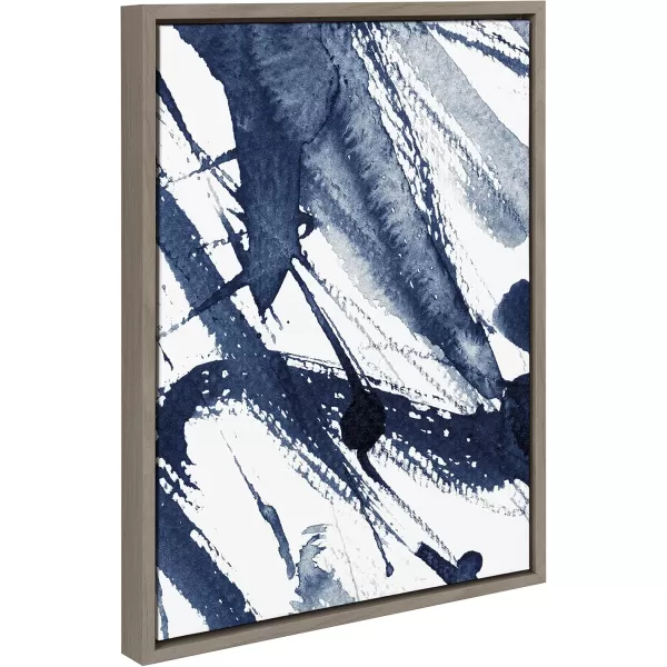 Kate and Laurel Sylvie Indigo Watercolor Framed Canvas Wall Art by Amy Peterson Art Studio 23x33 Gray Decorative Abstract Art Print for WallGray