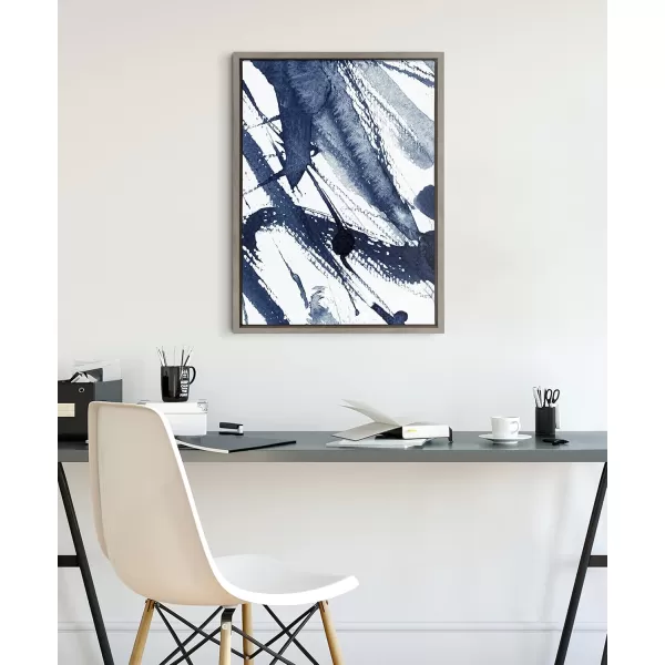Kate and Laurel Sylvie Indigo Watercolor Framed Canvas Wall Art by Amy Peterson Art Studio 23x33 Gray Decorative Abstract Art Print for WallGray