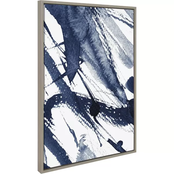 Kate and Laurel Sylvie Indigo Watercolor Framed Canvas Wall Art by Amy Peterson Art Studio 23x33 Gray Decorative Abstract Art Print for WallGray