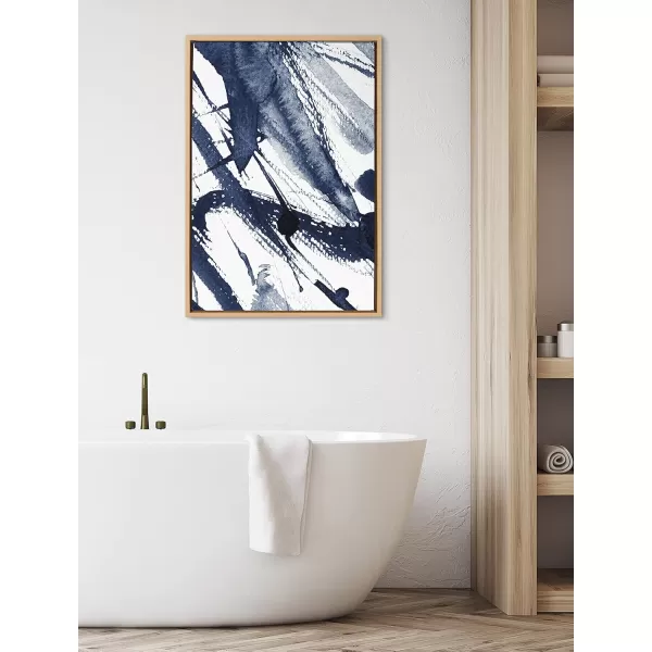 Kate and Laurel Sylvie Indigo Watercolor Framed Canvas Wall Art by Amy Peterson Art Studio 23x33 Gray Decorative Abstract Art Print for WallNatural