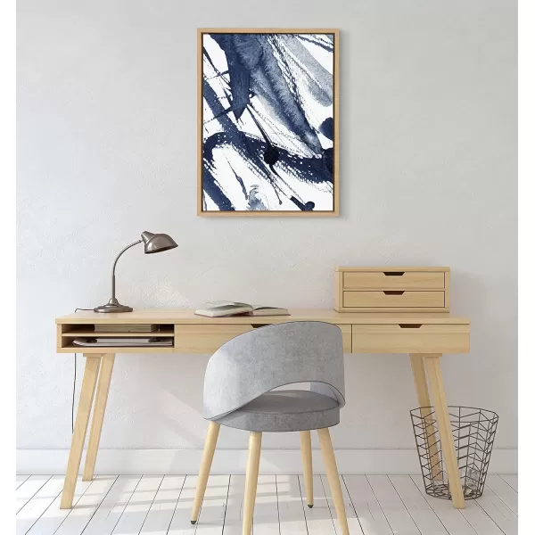 Kate and Laurel Sylvie Indigo Watercolor Framed Canvas Wall Art by Amy Peterson Art Studio 23x33 Gray Decorative Abstract Art Print for WallNatural
