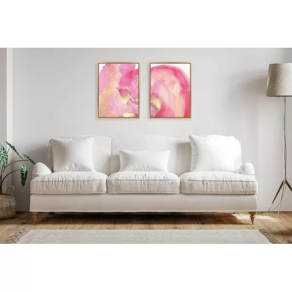 Kate and Laurel Sylvie MP Pink Golden Hour 1 and 2 Framed Canvas Wall Art Set by Mentoring Positives 2 Piece 18x24 Bright Gold Bright Pink Abstract Art for Wall
