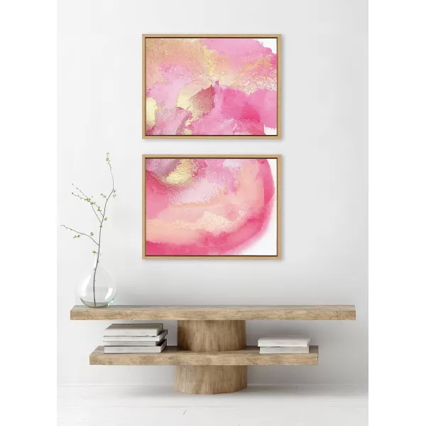 Kate and Laurel Sylvie MP Pink Golden Hour 1 and 2 Framed Canvas Wall Art Set by Mentoring Positives 2 Piece 18x24 Bright Gold Bright Pink Abstract Art for Wall