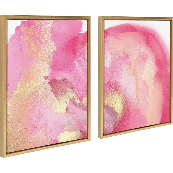 Kate and Laurel Sylvie MP Pink Golden Hour 1 and 2 Framed Canvas Wall Art Set by Mentoring Positives 2 Piece 18x24 Bright Gold Bright Pink Abstract Art for Wall