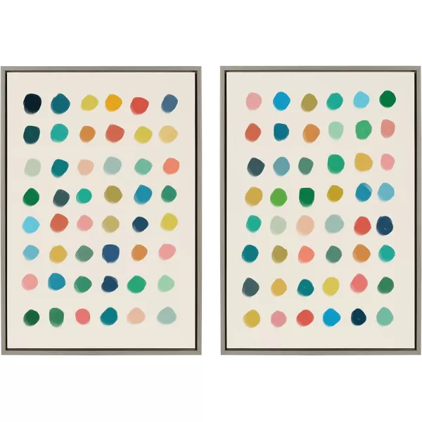 Kate and Laurel Sylvie Meditation 1 and 2 Framed Canvas Wall Art Set by Kelly Knaga 2 Piece 23x33 Gray Modern Abstract Colorful Polka Dot Art Set for Wall Home DecorGray