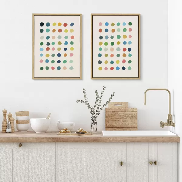 Kate and Laurel Sylvie Meditation 1 and 2 Framed Canvas Wall Art Set by Kelly Knaga 2 Piece 23x33 Gray Modern Abstract Colorful Polka Dot Art Set for Wall Home DecorNatural