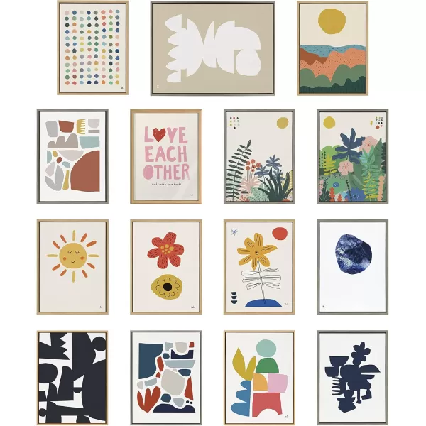 Kate and Laurel Sylvie Meditation 1 and 2 Framed Canvas Wall Art Set by Kelly Knaga 2 Piece 23x33 Gray Modern Abstract Colorful Polka Dot Art Set for Wall Home DecorNatural