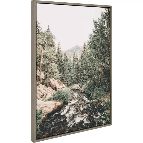 Kate and Laurel Sylvie Meet Me Here Highland Cow Mountain Landscape and Minimalist Evergreen Trees Framed Canvas Wall Art Set by Various Artists Set of 3 two 16x20 and one 23x33 Natural FramesGray