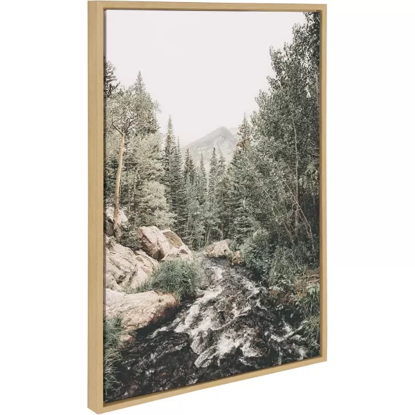 Kate and Laurel Sylvie Meet Me Here Highland Cow Mountain Landscape and Minimalist Evergreen Trees Framed Canvas Wall Art Set by Various Artists Set of 3 two 16x20 and one 23x33 Natural FramesNatural