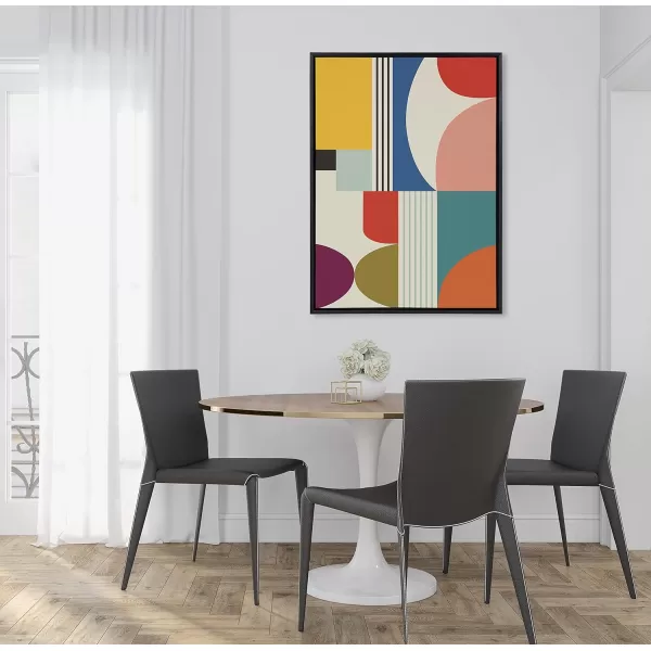 Kate and Laurel Sylvie Mid Century Modern Pattern Framed Canvas Wall Art by Rachel Lee of My Dream Wall 18x40 Brown Colorful Abstract Art Print for Home Wall DecorBlack