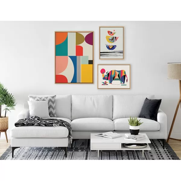 Kate and Laurel Sylvie Mid Century Modern Pattern Framed Canvas Wall Art by Rachel Lee of My Dream Wall 18x40 Brown Colorful Abstract Art Print for Home Wall DecorNatural