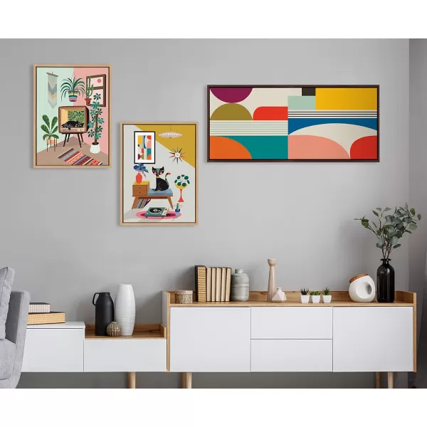 Kate and Laurel Sylvie Mid Century Modern Pattern Framed Canvas Wall Art by Rachel Lee of My Dream Wall 18x40 Brown Colorful Abstract Art Print for Home Wall DecorBrown