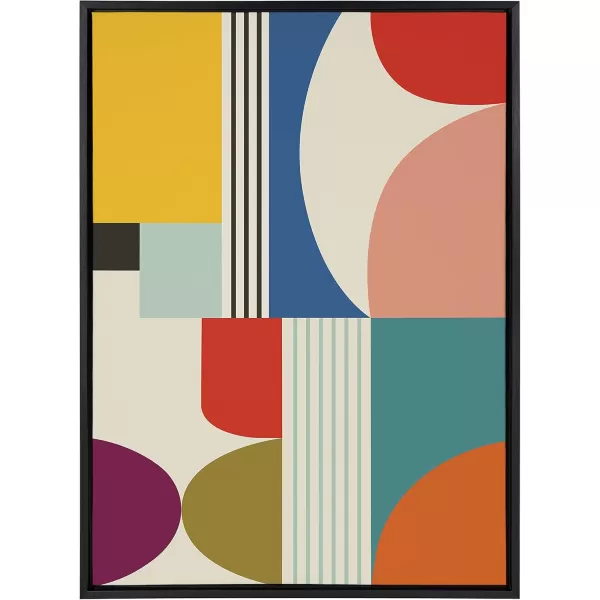Kate and Laurel Sylvie Mid Century Modern Pattern Framed Canvas Wall Art by Rachel Lee of My Dream Wall 18x40 Brown Colorful Abstract Art Print for Home Wall DecorBlack