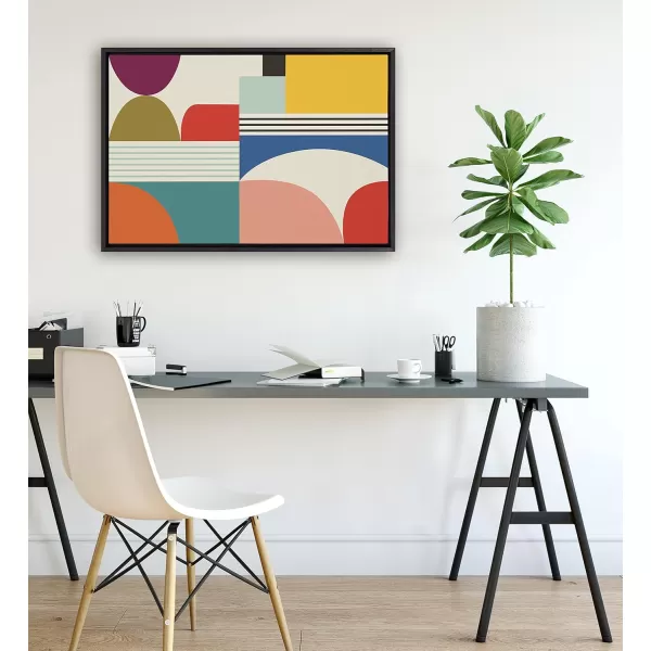 Kate and Laurel Sylvie Mid Century Modern Pattern Framed Canvas Wall Art by Rachel Lee of My Dream Wall 18x40 Brown Colorful Abstract Art Print for Home Wall DecorBlack