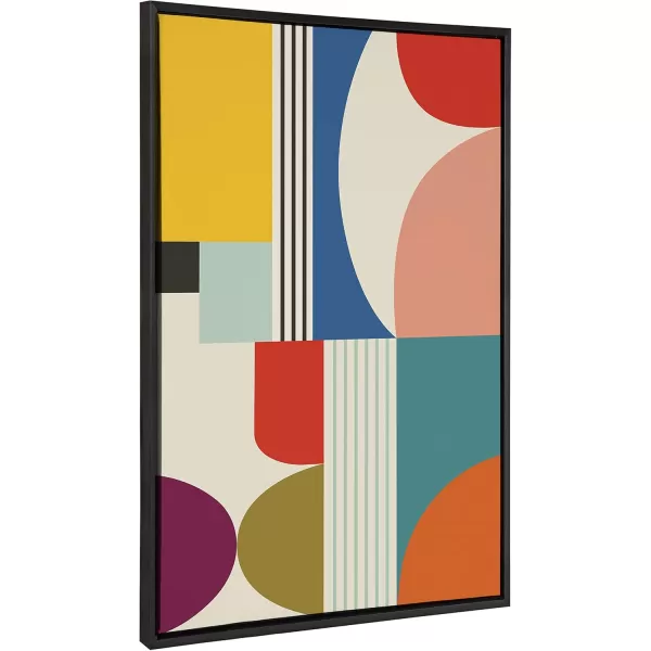 Kate and Laurel Sylvie Mid Century Modern Pattern Framed Canvas Wall Art by Rachel Lee of My Dream Wall 18x40 Brown Colorful Abstract Art Print for Home Wall DecorBlack