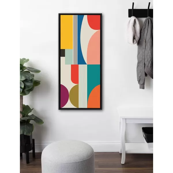 Kate and Laurel Sylvie Mid Century Modern Pattern Framed Canvas Wall Art by Rachel Lee of My Dream Wall 18x40 Brown Colorful Abstract Art Print for Home Wall DecorBlack