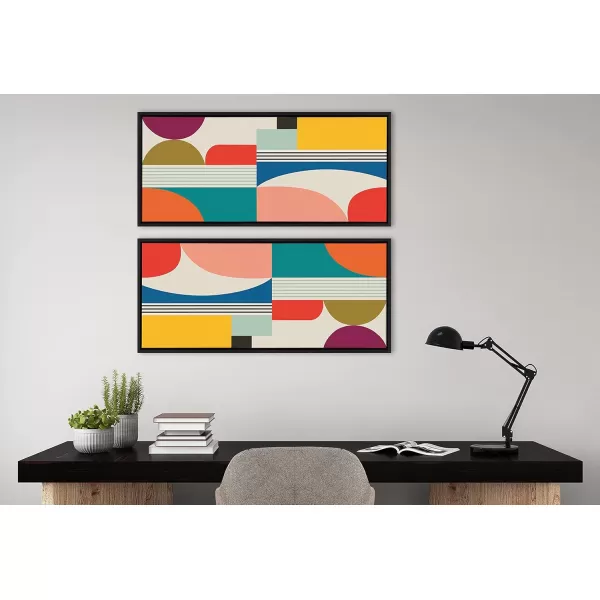 Kate and Laurel Sylvie Mid Century Modern Pattern Framed Canvas Wall Art by Rachel Lee of My Dream Wall 18x40 Brown Colorful Abstract Art Print for Home Wall DecorBlack