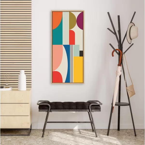 Kate and Laurel Sylvie Mid Century Modern Pattern Framed Canvas Wall Art by Rachel Lee of My Dream Wall 18x40 Brown Colorful Abstract Art Print for Home Wall DecorNatural
