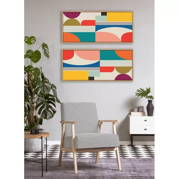 Kate and Laurel Sylvie Mid Century Modern Pattern Framed Canvas Wall Art by Rachel Lee of My Dream Wall 18x40 Brown Colorful Abstract Art Print for Home Wall DecorNatural