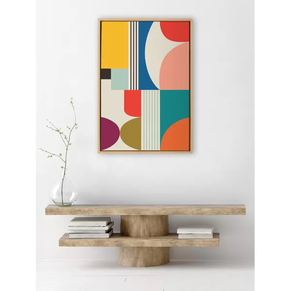 Kate and Laurel Sylvie Mid Century Modern Pattern Framed Canvas Wall Art by Rachel Lee of My Dream Wall 18x40 Brown Colorful Abstract Art Print for Home Wall DecorNatural