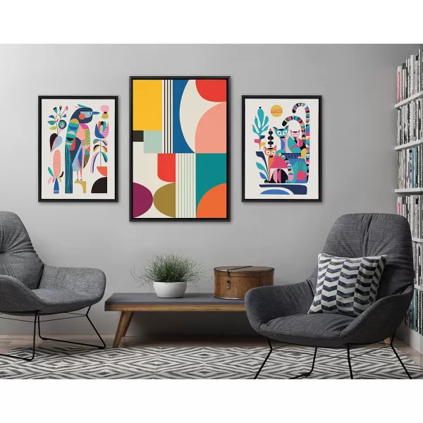Kate and Laurel Sylvie Mid Century Modern Pattern Framed Canvas Wall Art by Rachel Lee of My Dream Wall 18x40 Brown Colorful Abstract Art Print for Home Wall DecorBlack
