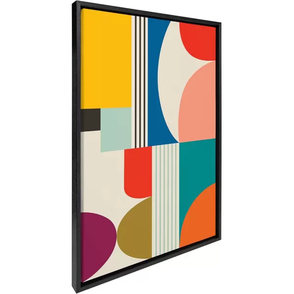 Kate and Laurel Sylvie Mid Century Modern Pattern Framed Canvas Wall Art by Rachel Lee of My Dream Wall 18x40 Brown Colorful Abstract Art Print for Home Wall DecorBlack