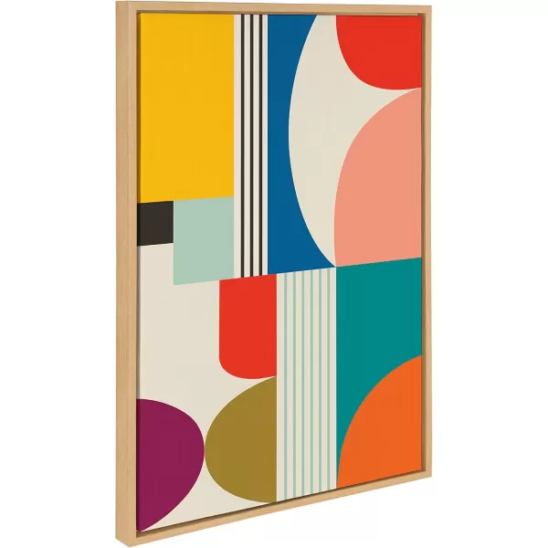 Kate and Laurel Sylvie Mid Century Modern Pattern Framed Canvas Wall Art by Rachel Lee of My Dream Wall 18x40 Brown Colorful Abstract Art Print for Home Wall DecorNatural