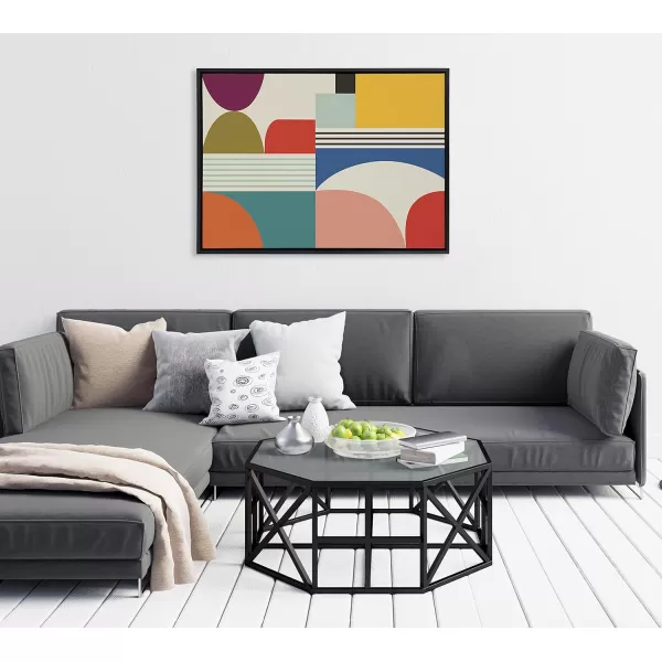 Kate and Laurel Sylvie Mid Century Modern Pattern Framed Canvas Wall Art by Rachel Lee of My Dream Wall 18x40 Brown Colorful Abstract Art Print for Home Wall DecorBlack