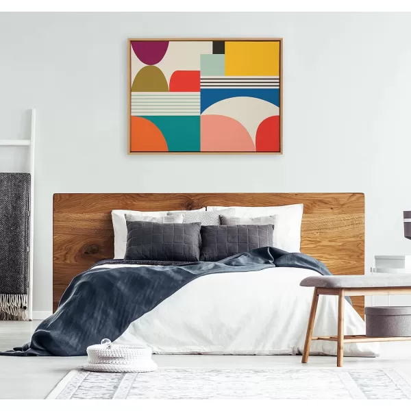Kate and Laurel Sylvie Mid Century Modern Pattern Framed Canvas Wall Art by Rachel Lee of My Dream Wall 18x40 Brown Colorful Abstract Art Print for Home Wall DecorNatural
