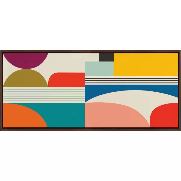 Kate and Laurel Sylvie Mid Century Modern Pattern Framed Canvas Wall Art by Rachel Lee of My Dream Wall 18x40 Brown Colorful Abstract Art Print for Home Wall DecorBrown