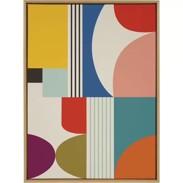 Kate and Laurel Sylvie Mid Century Modern Pattern Framed Canvas Wall Art by Rachel Lee of My Dream Wall 18x40 Brown Colorful Abstract Art Print for Home Wall DecorNatural