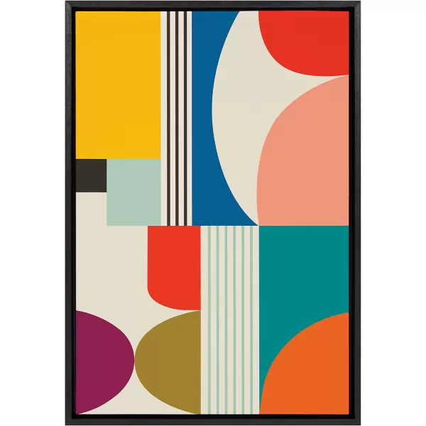 Kate and Laurel Sylvie Mid Century Modern Pattern Framed Canvas Wall Art by Rachel Lee of My Dream Wall 18x40 Brown Colorful Abstract Art Print for Home Wall DecorBlack