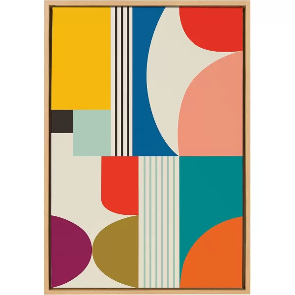 Kate and Laurel Sylvie Mid Century Modern Pattern Framed Canvas Wall Art by Rachel Lee of My Dream Wall 18x40 Brown Colorful Abstract Art Print for Home Wall DecorNatural