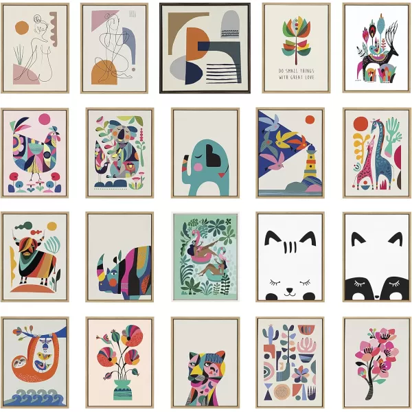 Kate and Laurel Sylvie MidCentury Modern Pattern 14 Framed Canvas Wall Art Home Decor by Rachel Lee of My Dream Wall 18x40 Natural Colorful Abstract Shape Pattern Art for Wall