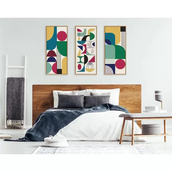 Kate and Laurel Sylvie MidCentury Modern Pattern 14 Framed Canvas Wall Art Home Decor by Rachel Lee of My Dream Wall 18x40 Natural Colorful Abstract Shape Pattern Art for Wall
