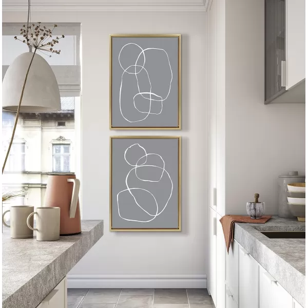 Kate and Laurel Sylvie Modern Circles Gray Framed Canvas Wall Art Set by Teju Reval of SnazzyHues 2 Piece 18x24 Gold Decorative Modern Art for WallGold