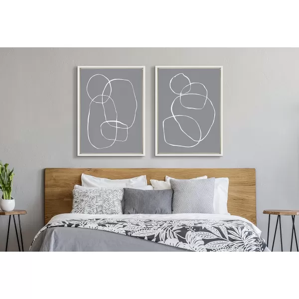 Kate and Laurel Sylvie Modern Circles Gray Framed Canvas Wall Art Set by Teju Reval of SnazzyHues 2 Piece 18x24 Gold Decorative Modern Art for WallWhite