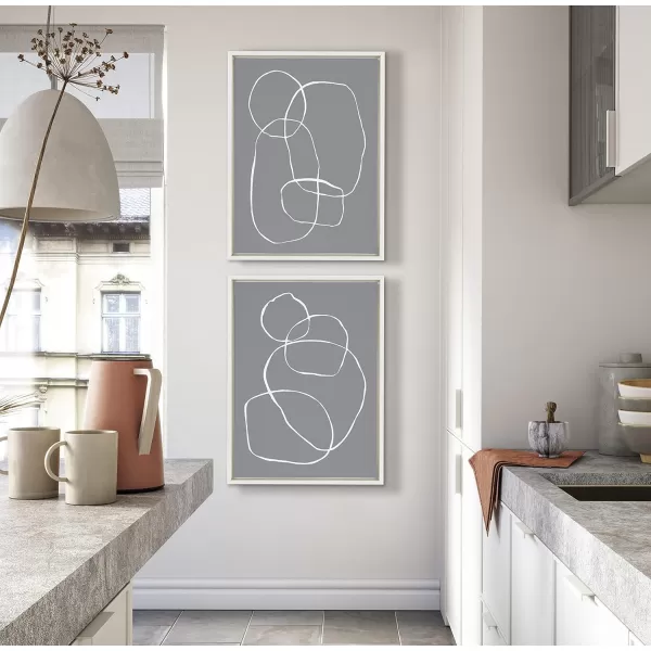 Kate and Laurel Sylvie Modern Circles Gray Framed Canvas Wall Art Set by Teju Reval of SnazzyHues 2 Piece 18x24 Gold Decorative Modern Art for WallWhite