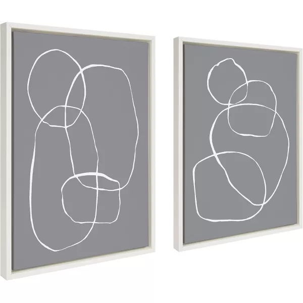 Kate and Laurel Sylvie Modern Circles Gray Framed Canvas Wall Art Set by Teju Reval of SnazzyHues 2 Piece 18x24 Gold Decorative Modern Art for WallWhite